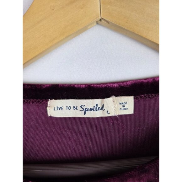 Live To Be Spoiled Women's Dress Large Burgundy Velvet Long Sleeve Mini Dress - Picture 8 of 12